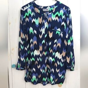 Chevron Pattern Multicolor Popover 3/4 Sleeve Blouse